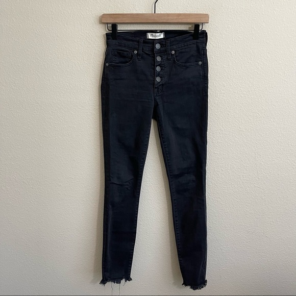 Madewell 9" High Rise Skinny Jeans Berkeley Black Button Fly Raw Hem 24 - Picture 5 of 12